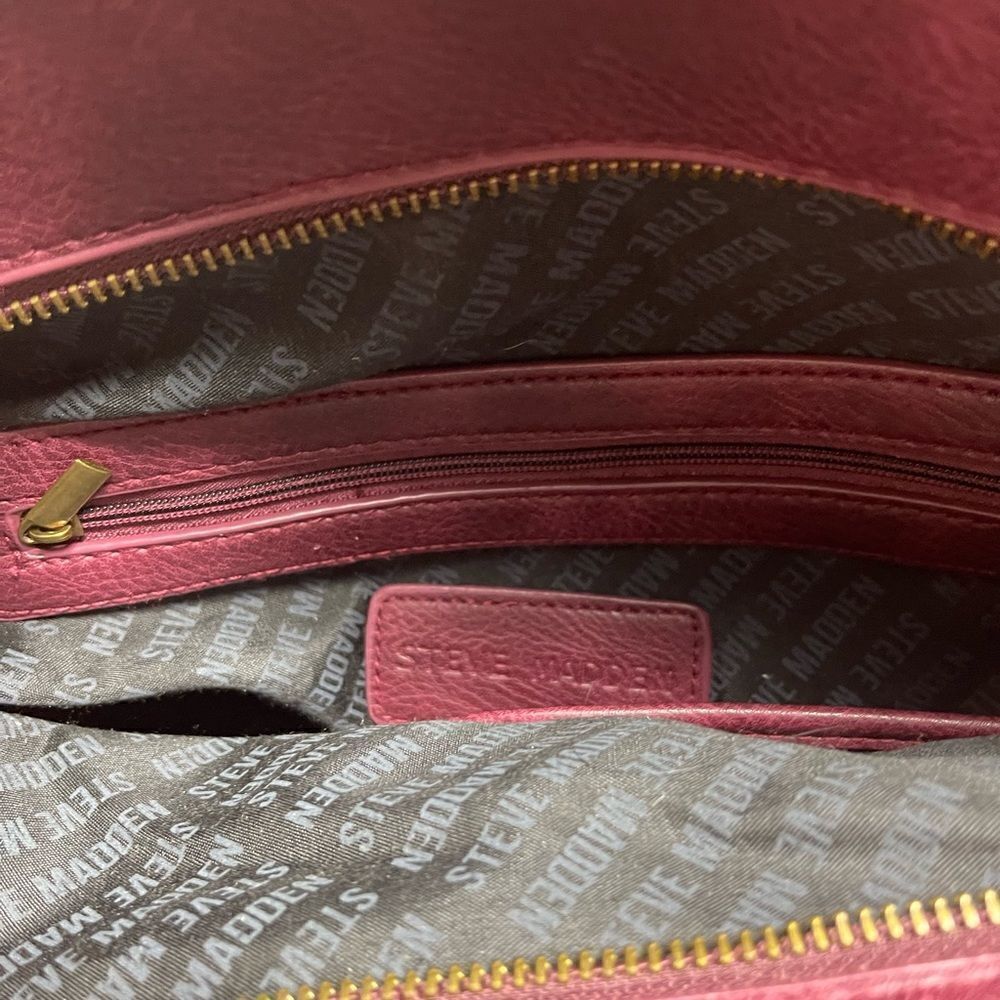 Steve Madden burgundy faux leather satchel with rustic studs accent. - Picture 9 of 16
